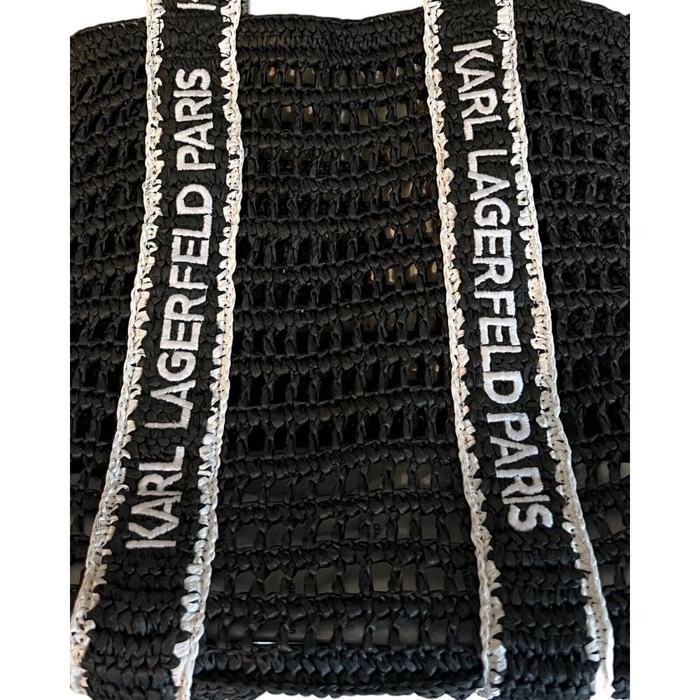 Karl Lagerfeld Tote Bag Large Black Antibes Straw Laptop Purse 12 x 13 x 5 NWT - Picture 6 of 7